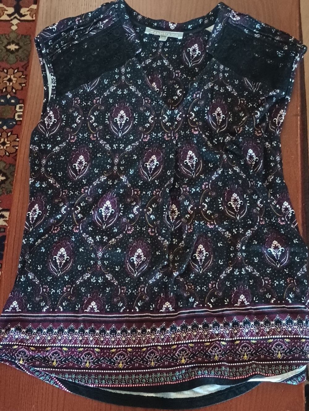 Auden Women's Black Floral Print Cap Sleeve Top